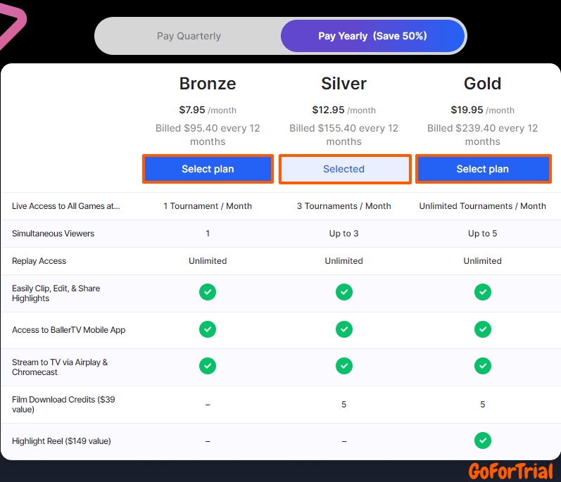 BallerTV Pricing Plan