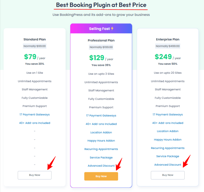 BookingPress Plans