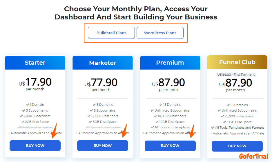 Builder Pricing Plans