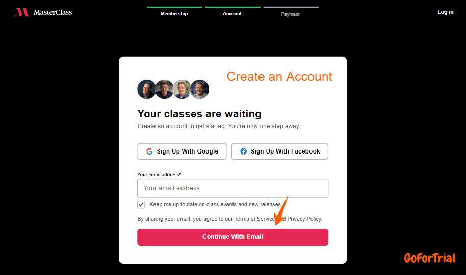 MasterClass Sign up Enter Email