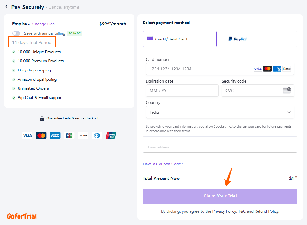 Spocket Checkout with Trial