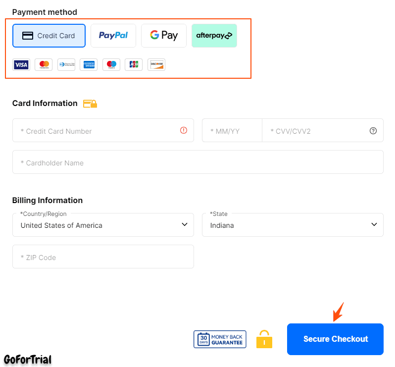 Filmora Billing Page