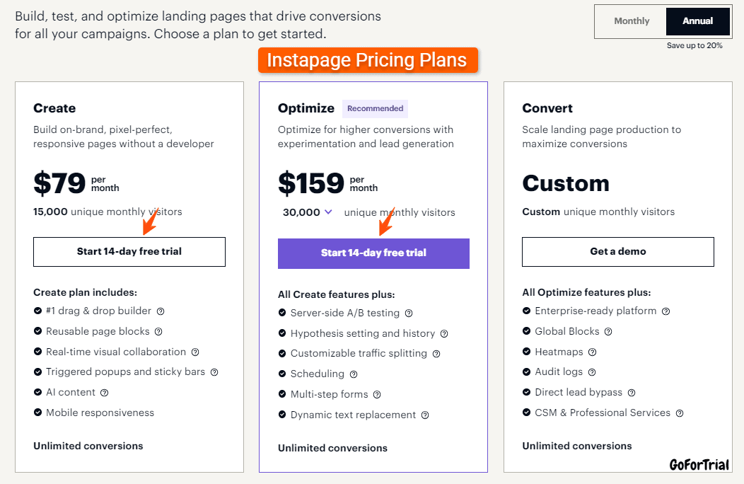 Instapage Pricing Plans