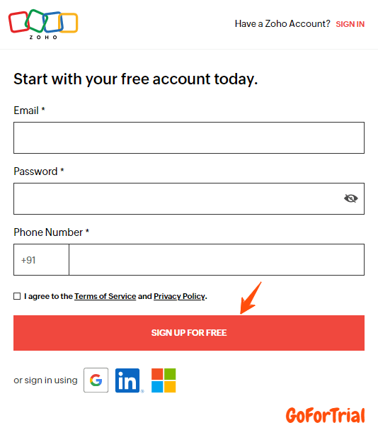 Zoho Sign Up