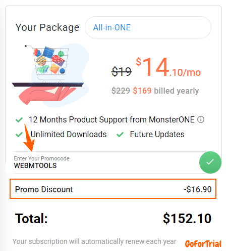 MonsterONE Discount Coupon Applied