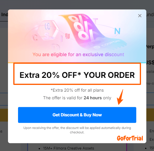Filmora 20 Discount Banner Popup