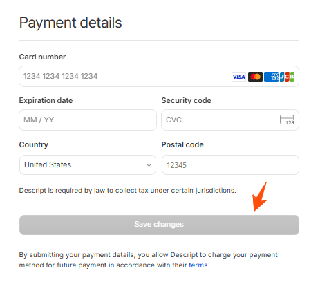 Descript Coupon Code 2025, Save upto 65% on the Plans 4 Descript Checkout Payment Details Page