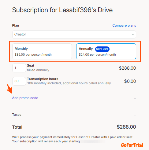 Descript Coupon Code 2025, Save upto 65% on the Plans 3 Descript Subscription Plan Confirm Plan