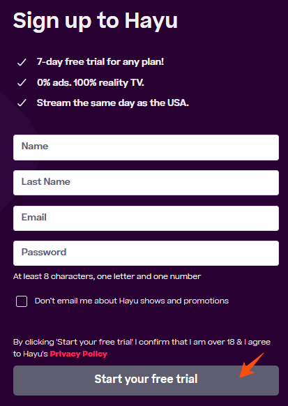 Hayu Free Trial: How to Get 7 Days of Reality TV for Free 5 Hayu-Create-New-Account