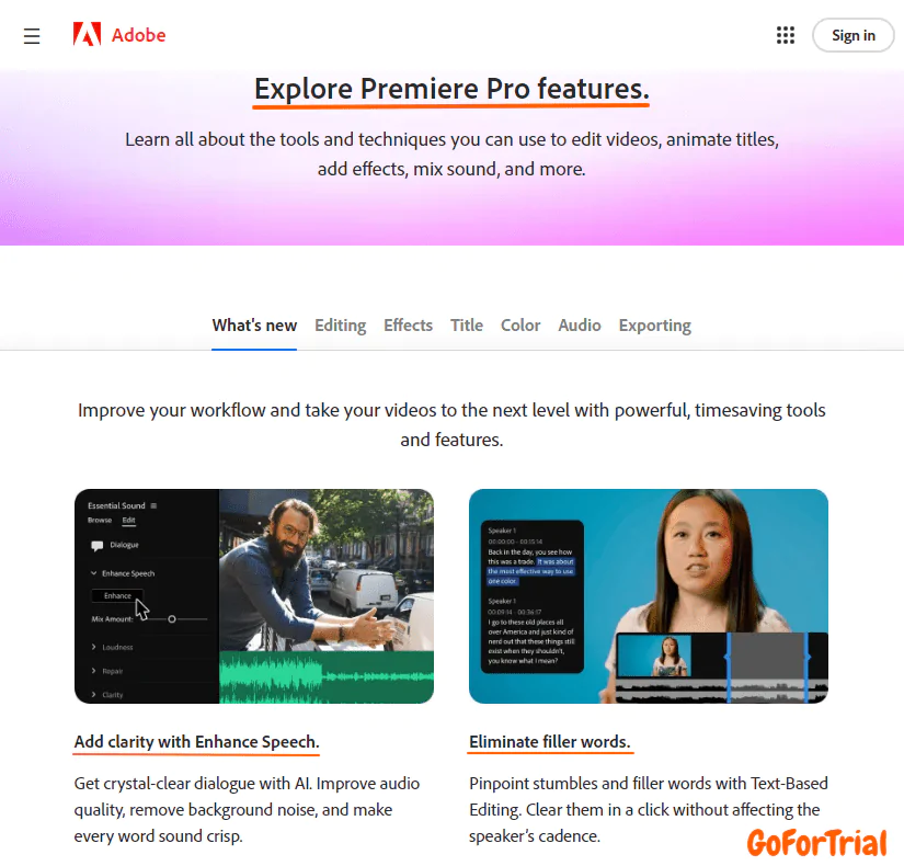 Adobe Premiere Pro Free Trial, Get Premium Trial Upto 21 Days 8 Premiere Pro Features