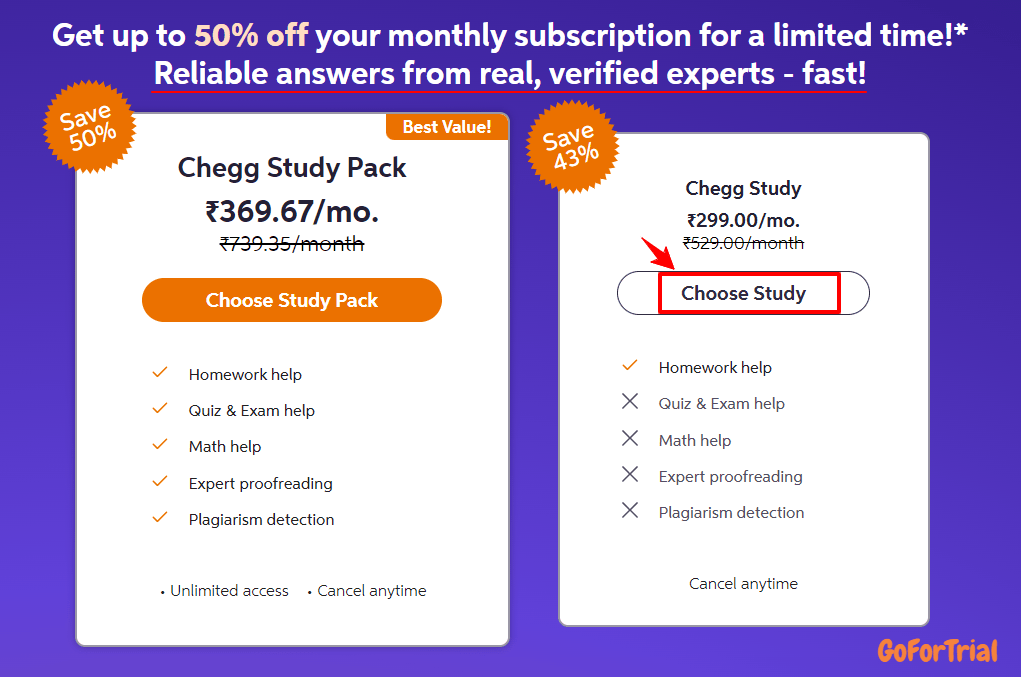 Chegg Free Trial - Enjoy 30 Days of Free Access to Textbook, Homework Help, and More!" 7 Chegg Plans