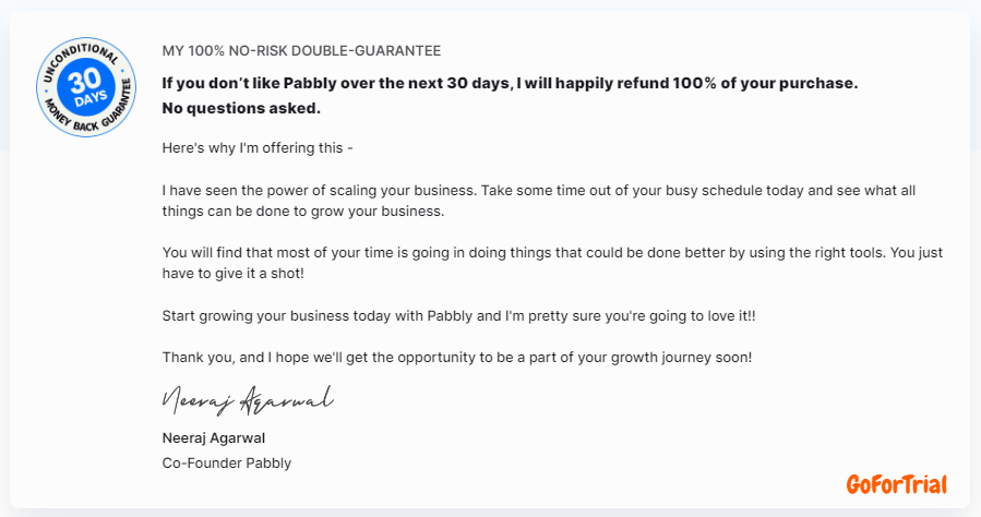 Pabbly Free Trial, Try Plus for 30 Days Risk-Free or Get Forever Free Plan 6 Pabbly money back guarantee