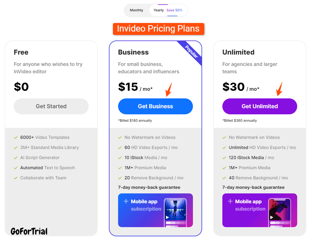 Invideo Free Trial, Start Your 7 Days Trial Account for Free 7 Invideo Pricing Plans