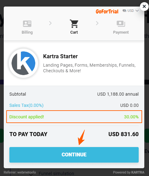 Kartra Discount Code, Working Coupon for 55% OFF on Plans 3 Kartra Starter Plan Checkout with 30OFF Coupon Code