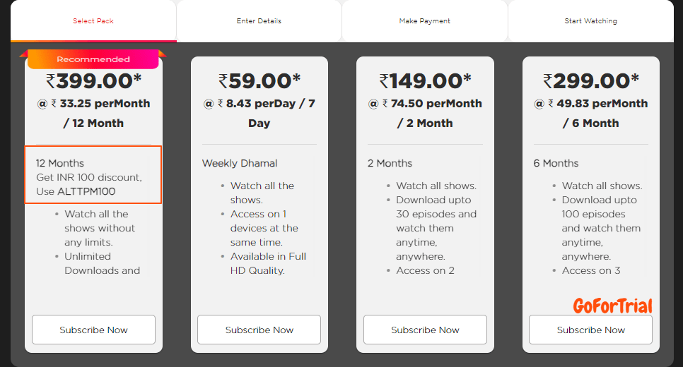 Alt Balaji Free Trial - Enjoy Free Access to Premium Shows and Movies 3 Alt Balaji Subscription Plans