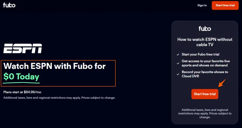 ESPN Free Trial, Start Your Premium Trial Account For Free 3 ESPN Trial with Fubo