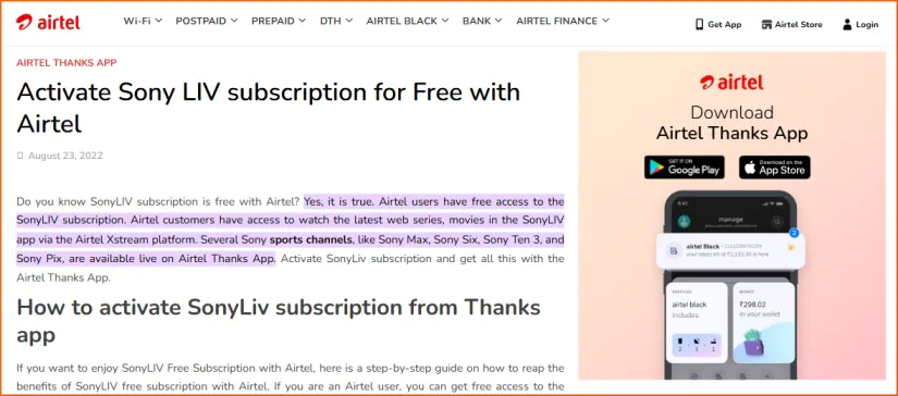 SonyLiv Free Subscription 2025: 4 Ways to Get SonyLiv Free Account 6 Get SonyLiv Trial with Airtel