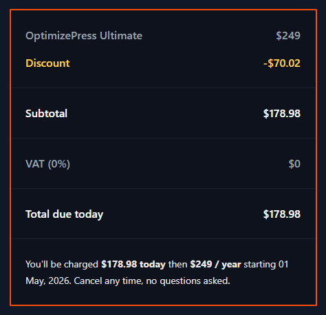Working OptimizePress Discount Offer, Get 75% Off on its Plans 3 OptimizePress Ultimate Plan Checkout with Discount